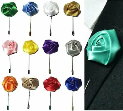 Rose Flower Corsage Boutonniere Stick Silky Lapel Buttonhole Grooms Wedding • £3.99