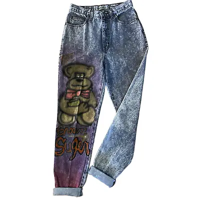 Vintage Y2K Bonjour High Waist Graffiti Bear Mom Jeans Size 8 • $44.95