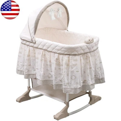 $86.55 • Buy Rocking Bassinet Includes Mattress Pad Sheet Bassinet Skirt Electronic Pod Music