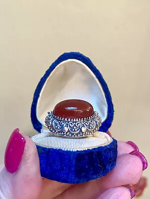 $85 • Buy LOVELY Vintage Ornate Sterling Silver & Carnelian Repoussé Gemstone Ring