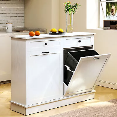 Double Tilt Out Kitchen Trash Can Storage Cabinet Laundry Hamper Sorter Cabinet • $157.99