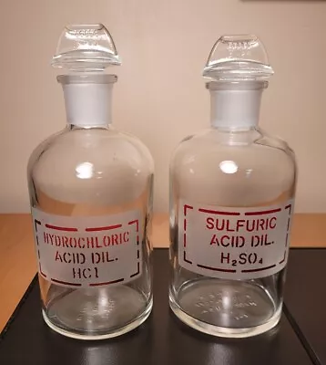 VTG Science Lab Pharmacy HCL And H2SO4 Pyrex Glass Bottles W Stoppers500ml-EUC • $49.99