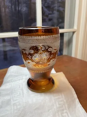 Gorgeous Antique Moser Czech Bohemian Amber Cut To Clear Chalice Goblet • $125