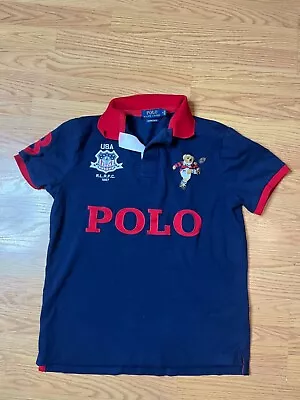 Polo Ralph Lauren Polo Shirt Youth Medium Blue Polo Bear Rugby Preppy USA Soccer • £28.10