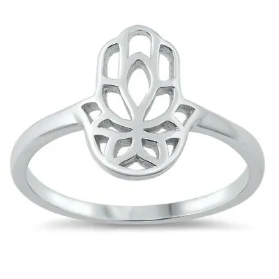 Hamsa Ring Genuine Sterling Silver 925 Rhodium Plated Face Height 13 Mm Size 7 • £11.72