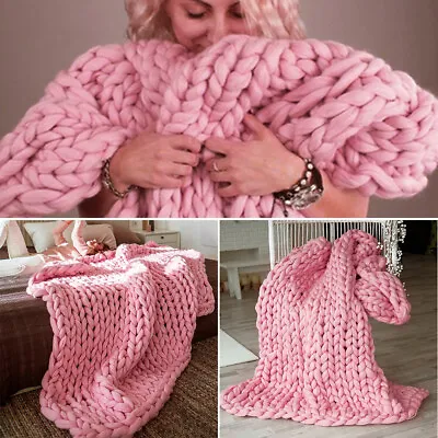 Soft Sofa Bed Blanket Large Chunky Knitted Throw Over Blankets Wool Yarn Cable • £17.95