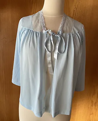 Vintage Lorraine Blue Bed Jacket Sleepwear Shimmer Sissy Tie Neck Small Robe • $15