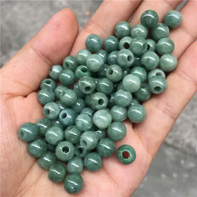 Bulk 50pcs Natural Grade A Jade Jadeite Big Hole Green Beads DIY Jewelry • $25.91