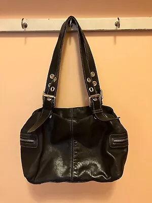 Auth Francesco Biasia Black Leather Satchel Hobo Bag Handbag • $9.99