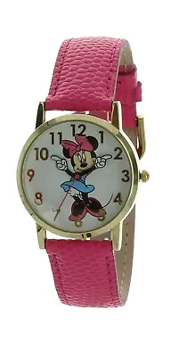 Girls Cute DISNEY Minnie Mouse Watch Pink Leather Band Gold Tone Case MIN005 • $24.99