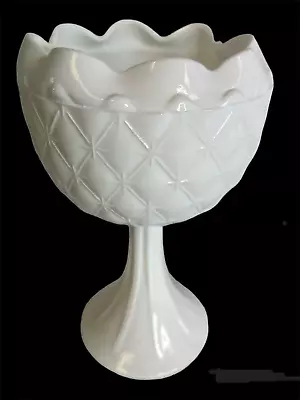 Vintage Milk Glass Textured White Pedestal Compote Candy Bowl 9  • $25