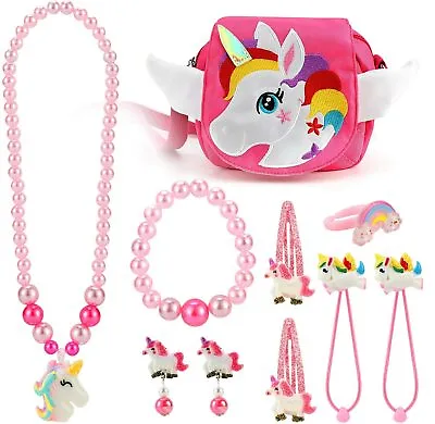 $24.99 • Buy Unicorn Necklace Handbag Set Toddlers Kids Valentines Day Birthday Gift