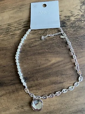 M&S Petal Necklace Silver Plated Chain Pearl Effect Beads Hypoallergenic NWTAGS • £2.50