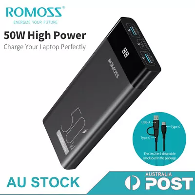 $52.99 • Buy ROMOSS Power Bank 20000mAh 2-Way USB-C 50W PD QC3.0 Fast Charge Laptop Charger