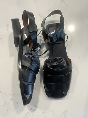 New $129 Zara Leather Fisherman Black Cage Sandals Size 35 • $59