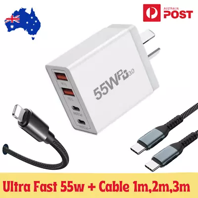55W 4 Port USB-C PD Fast Charging Wall USB C Charger Power Adapter Type-C Brick • $14.39