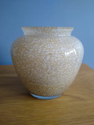 £12.95 • Buy Royal Brierley Studio Cased Glass Vase White & Mottled Crème Caramel Signed 