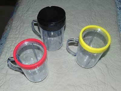 Three New Magic Bullet Blender Mugs Cups With Two Rings & One Flip-top Lid • $14.99