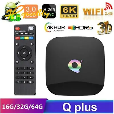 Q Plus TV Box Android 9.0 4/64GB 6K H.265 4-Core Media Player WiFi Set Top Box • £28.69