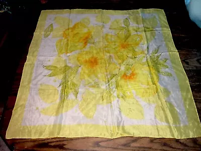 Vintage Glentex 100% Silk Scarf Floral Yellow Flower Hand Rolled Edge 35  X 32  • $6.99