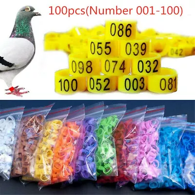 100pcs Bird Rings Leg Bands For Pigeon Parrot Poultry Clip Rings Number 001-100 • £5.99