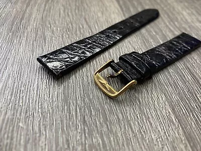 Longines Watch Strap Real Croc Leather Strap Black With Buckle 15mm Gold Buckle • £99.99