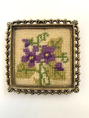 Dollhouse Miniature Needlepoint Metal Frame Wall Decor Vtg Petite Point Floral • $123.49