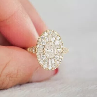 1Ct Oval Lab Created Diamond Women's Cocktail Ring 14K Yellow Gold Plated Silver • $100.36