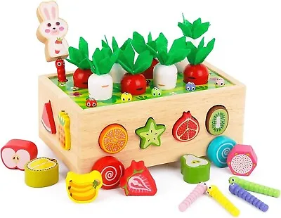 £17.99 • Buy Wooden Farm Orchard Toys Push Along Toy Set Fruit Shape Sorter Wooden