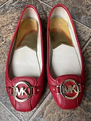 Michael Kors Flat Moccasin Shoes Women’s Size 7M Red Fulton Leather • $22