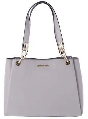 Michael Kors Trisha Large Tote Triple Gusset Compartment Shoulder Bag Pearl Grey • $109