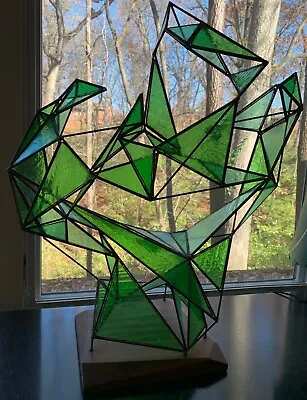 Vintage Green Abstract Triangle Shapes Glass Sculpture Modern Art Richard Harris • $2750