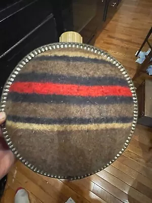 Vintage 2 Quart Canteen With Striped Wool Cover And Strap Red Tan Black • $19.99