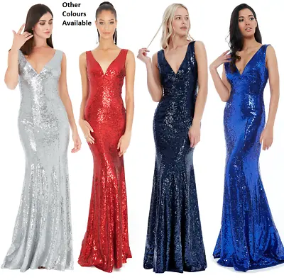 £49.99 • Buy Goddiva Long Sequin Sweetheart Evening Maxi Dress Prom Party RRP £90 Bridesmaid