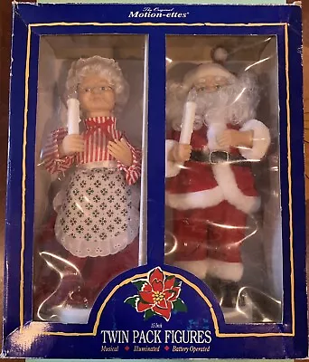 Vintage Christmas Motion-ettes 15” Animated W/Sound Santa & Mrs Claus 2 Pack • $42