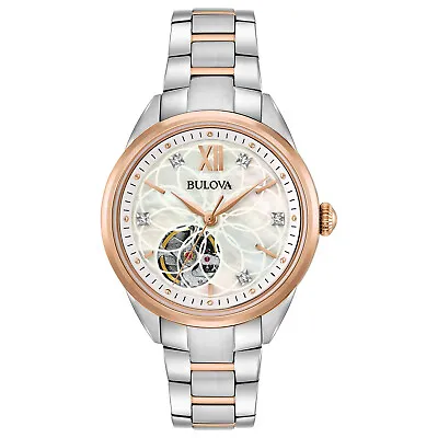 Bulova Women's Automatic Diamond Accent Silver Gold Band Watch 34mm 98P170 • $184.99