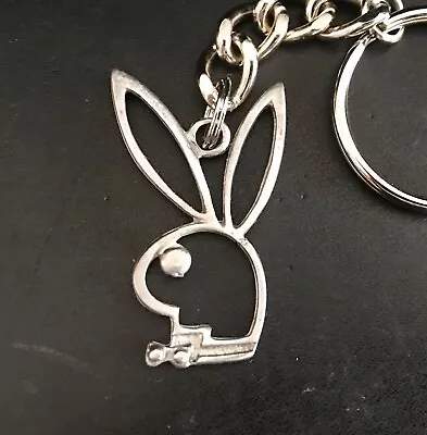 Pewter PLAYBOY BUNNY Silver Metal Pendant Keychain A • $6.95