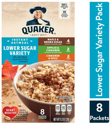 Quaker Instant Oatmeal Lower Sugar Variety 9.3 Oz Hot Cereal  8 Count • $6.49