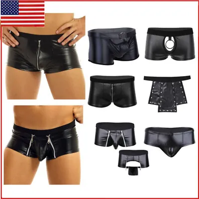 US Mens Latex PVC Faux Leather Short Pants Boxer Shorts Hot Pants Swim Trunk • $9.85