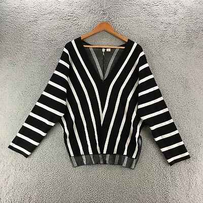 Moth Long Sleeve Chevron Top Womens Medium Black White Knitted Pull Over V Neck • $23.74