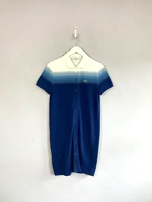 LACOSTE Pique Polo Shirt Dress Blue White Button Down EU36 UK10 Retro • £29.99