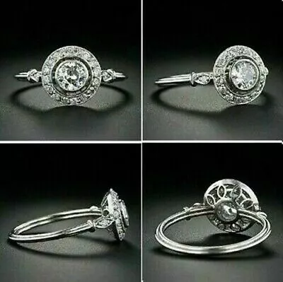 2.84Ct Round Cut Lab Created Diamond Vintage Art Deco Engagement Ring 925 Silver • $159.99