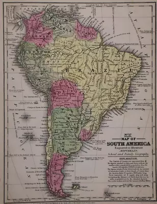 Dated 1839 Mitchell's Atlas Map ~ SOUTH AMERICA - BUENOS AYRES PATAGONIA • $18