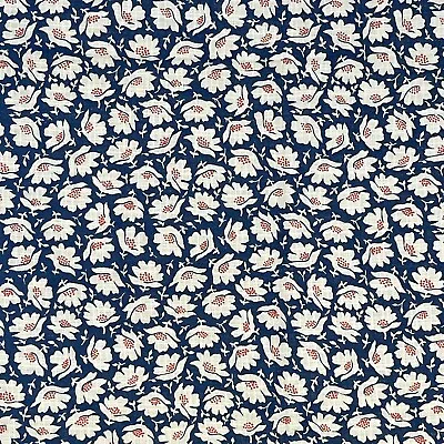 Vtg 70s Retro Floral Fabric Flowers Semi Sheer Weave Blue White Red 49  X 44  • $17.99