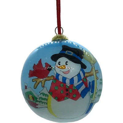 $10.99 • Buy Li Bien Christmas Ornament Reverse  Inside  Hand-Painted Snowman With Cardinal