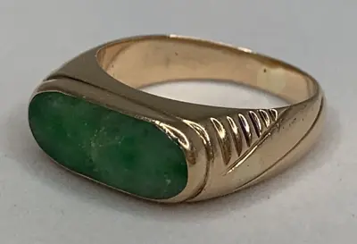 18k Gold Ring Jade Jadeite Saddle Men Chinese Deep Green Vintage Size 10 Yellow • £1476.66