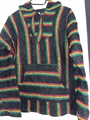 £13.99 • Buy Mexican Baja Drug Rug Poncho Vintage Size Medium - Festival, Relaxed Hippy Camp