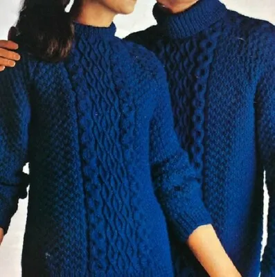 Knitting Pattern Vintage Family Aran Style Sweater In Chunky Yarn Size 34 To 44  • £3.25