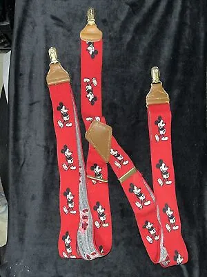 WALT DISNEY Suspenders Red Mickey Mouse Vintage WEST GERMANY JG Hook Adjustable • $14.99