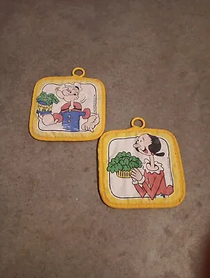 Vintage 1980 Popeye & Olive King Features Syndicate Inc. Pot Holders Yellow GUC • $14
